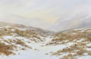 Colin W. Burns (British, born 1944) Grouse on a snowy highland hillside