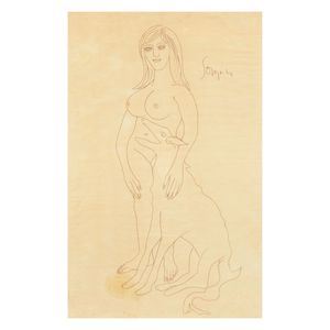 Francis Newton Souza (1924-2002) Untitled (Nude with Dog)