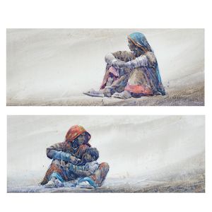 Ali Abbas (B.1968) Untitled (Two Women) each 21.5 x 54 cm (8 7/16 x 21 1/4 in)