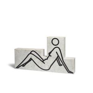 Julian Opie (British, born 1958) Remember her this way (lying) Sculptural multiple, 2001, marble object composed of three blocks, each etched in black ink on both sides, one block signed and numbered 12/25 in black ink on the underside, executed by A. Elfes Ltd., London, published by Art of this Century, New YorkOverall 320 × 585 × 75mm (12 1/2 × 23 × 2 7/8in)