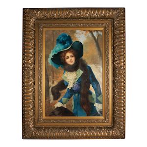 Vincent G. Stiepevich (Russian/American, 1841-1910) Lady in a Blue Coat and Hat (framed 116.0 x 90.5 x 10.0 cm (45 11/16 x 35 5/8 x 3 15/16 in).)