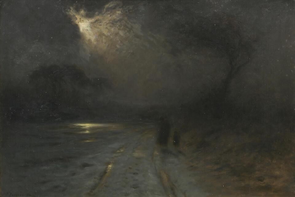 A country lane under moonlight