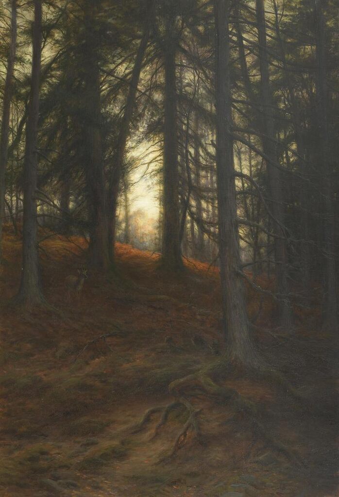 Deer and rabbits in a woodland