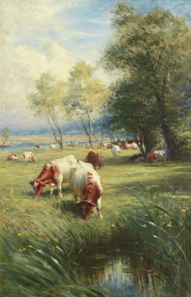 Cattle grazing in sunny pastures