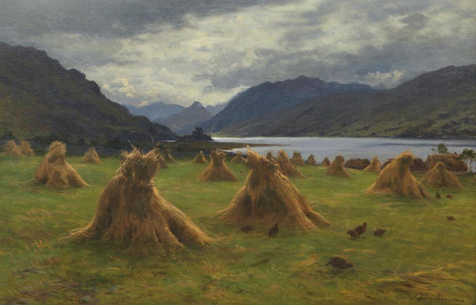 Cornstooks by the loch