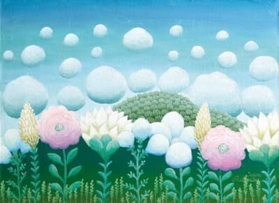 Fiori, collina e nuvola