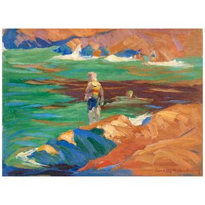 Charles Herbert Woodbury (1864-1940) Bather on the Rocks 12 x 16 in. (30.4 x 40.6 cm.)