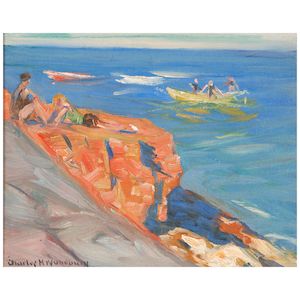 Charles Herbert Woodbury (1864-1940) Red Rocks Bathers 8 x 10 in. (20.3 x 25.4 cm.) (Painted in 1932.)