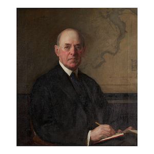 Joseph DeCamp (1858-1923) Portrait of Robert Archey Woods 33 x 29 in. (83.8 x 73.6 cm.) (Painted in 1918.)