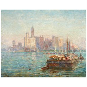 Reynolds Beal (1867-1951) Lower Manhattan Skyline 28 3/4 x 35 3/4 in. (73.0 x 90.8 cm.) (Painted in 1910.)