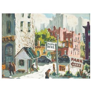 Henry Martin Gasser (1909-1981) Park Here 9 x 11 7/8 in. (22.9 x 30.2 cm.) (Painted circa 1940s.)
