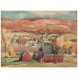 Paul Sample (1896-1974) Village in Autumn sheet size 11 1/4 x 15 1/4 in. (28.6 x 38.7 cm.)