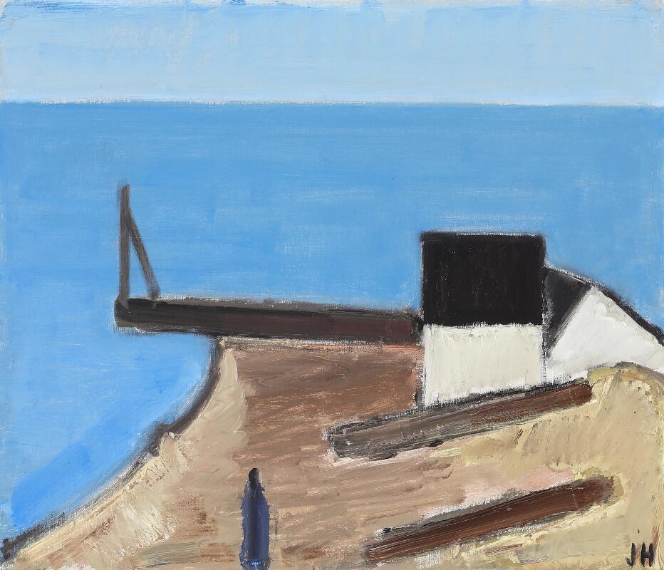 Figure and houses by the sea