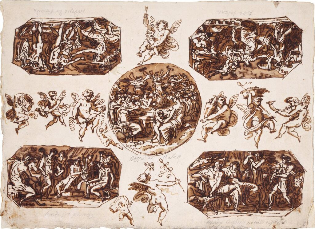 A ceiling design with scenes from the life of Paris and the marriage of Peleus