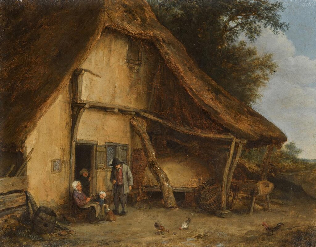 Peasant family outside a cottage