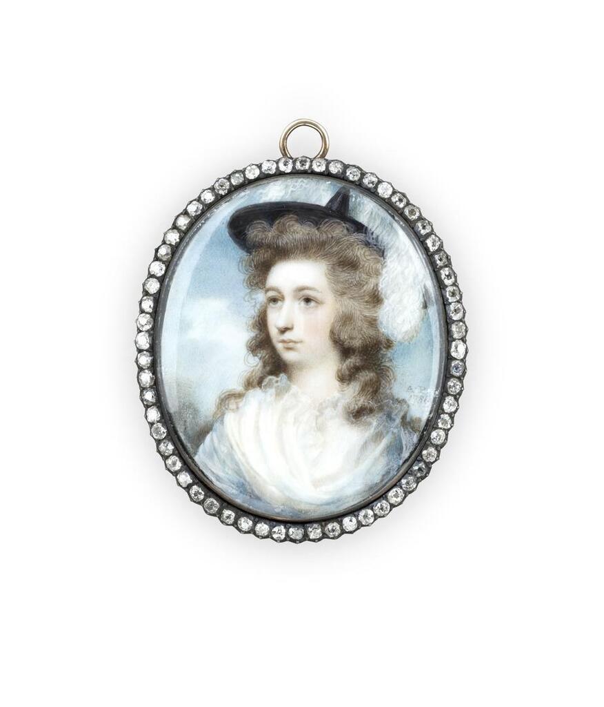 An English oval portrait miniature of a lady, Andrew Plimer, 1786