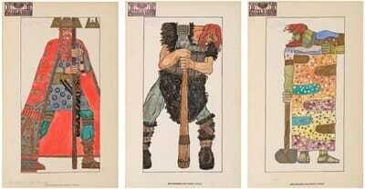 Group of 3: costume designs for the opera "Rheingold" by Richard Wagner: "WOTAN", "DONNER", "FASOLT"