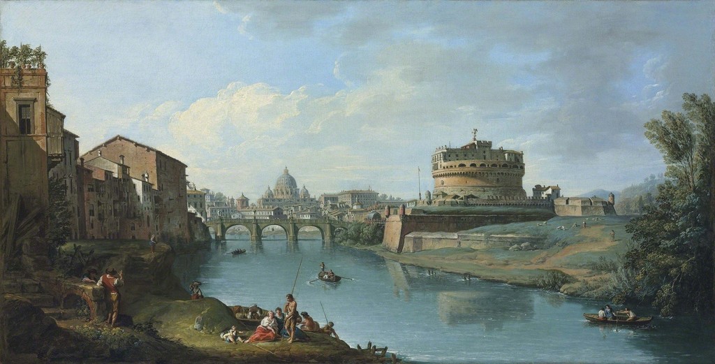 The Tiber River, Rome, looking towards the Castel Sant'Angelo, with Saint Peter's Basilica beyond