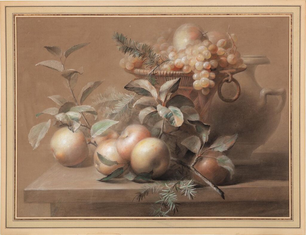 Still life with apples and grapes