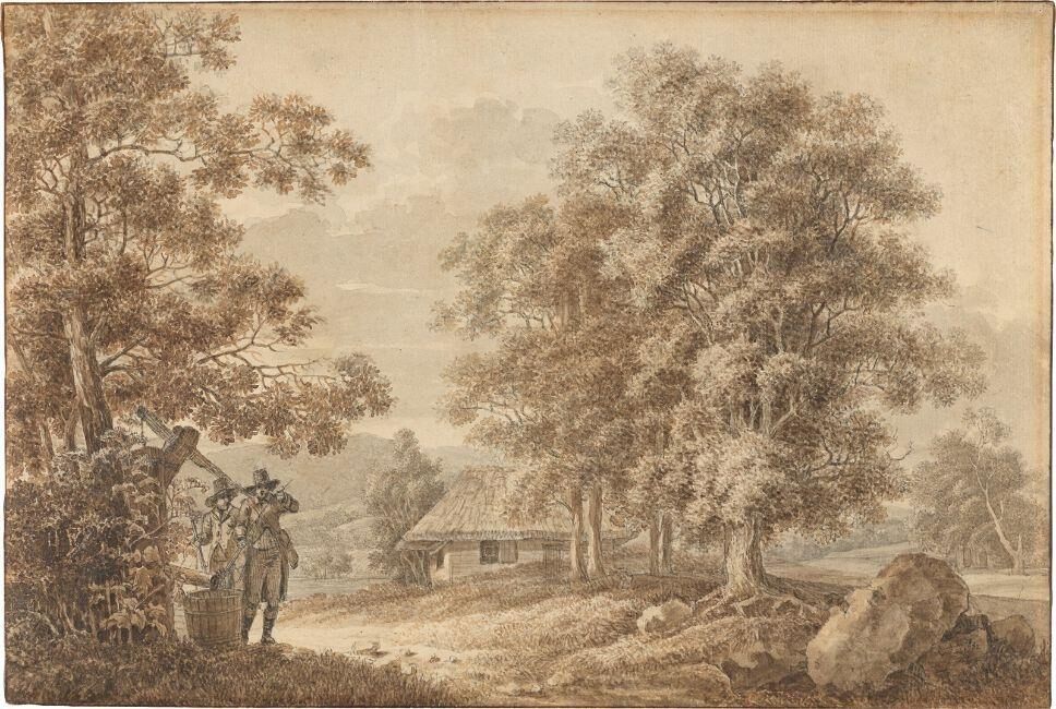 Landscape with two men at a draw well