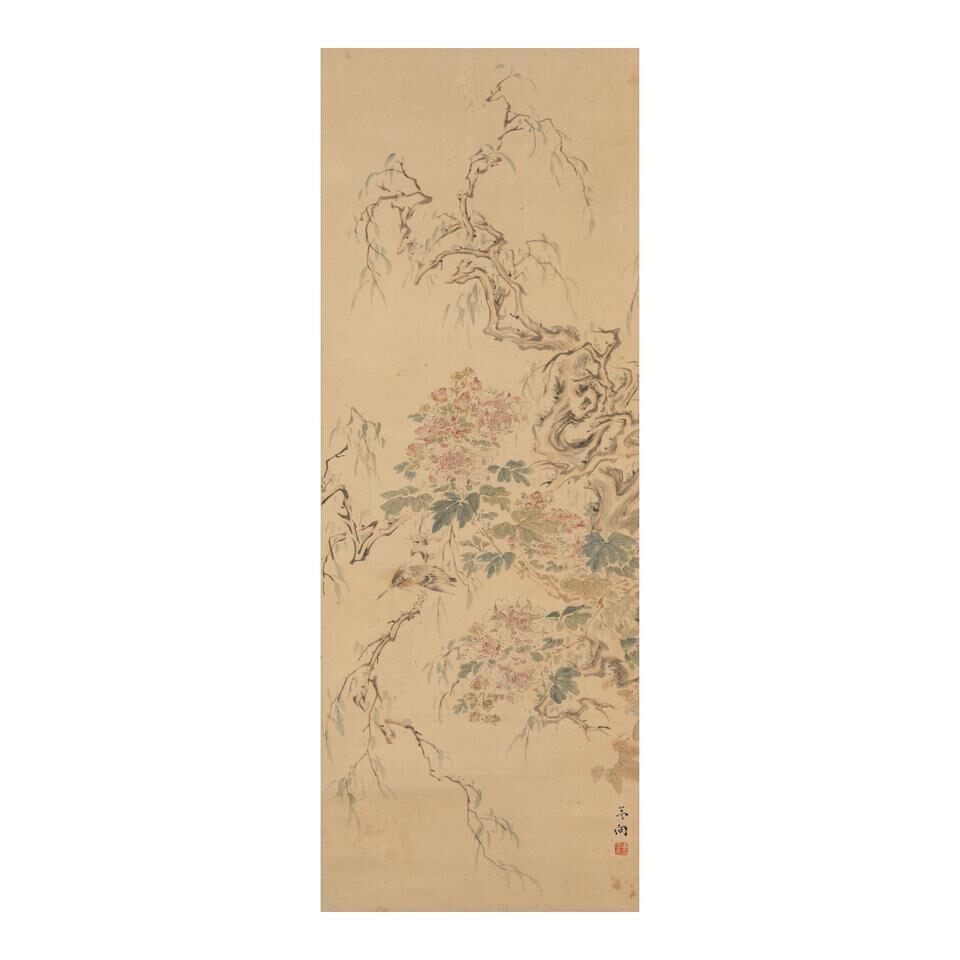 Hibiscus, Willow and Bird