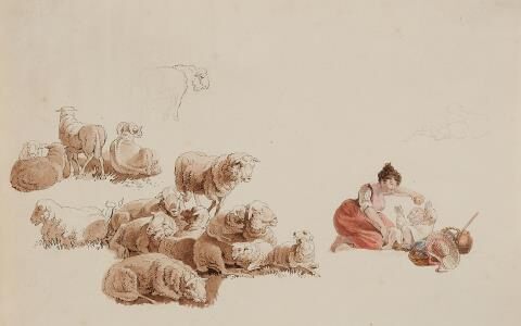 Study of Sheep and a Woman with her Child
