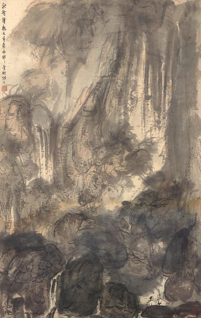 Fu Baoshi, MIGHTY WATERFALL IN MOUNTAINS