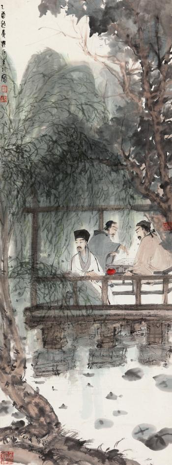 Fu Baoshi, Scholars Playing Chess In Spring Pavilion