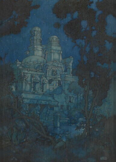 "The Palace that to Heav'n his pillars threw," original drawing from the Rubáiyát