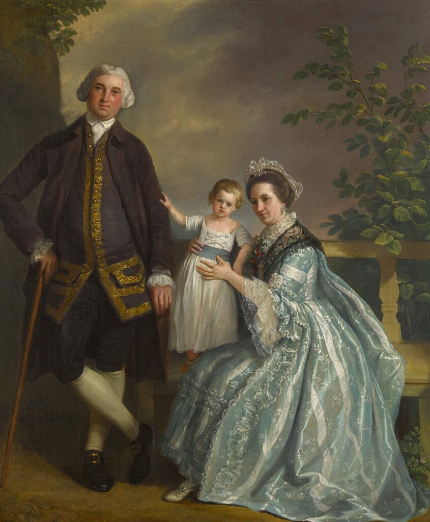 A group portrait of Thomas Banks with his wife and son, all full-length