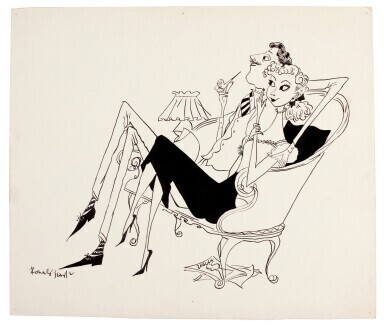 A Smoking Couple, original pen and ink drawing