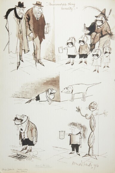 "-Unaccountable thing heredity-", 1954, pen ink and monochrome watercolour, framed and glazed