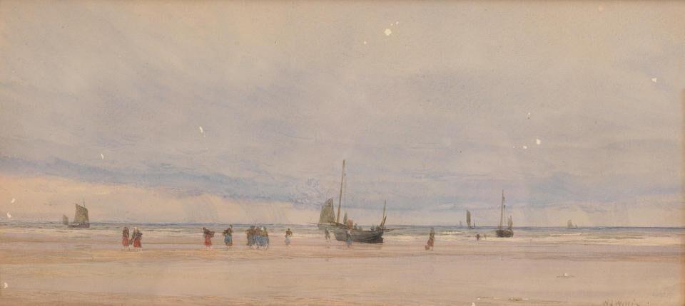 Fisherfolk on a beach