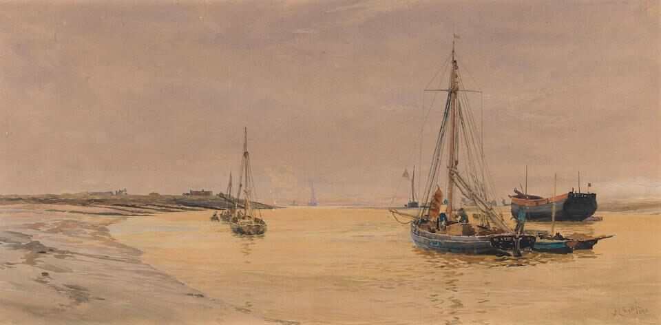 Fishing boats off a beach