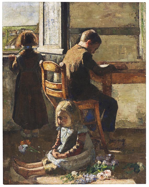 Lesser Ury, Die Geschwister, Interieur mit Kindern