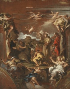 Saint Anthony of Padua and the unbeliever's mule adoring the sacrament