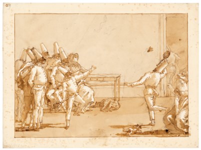 Giovanni Domenico Tiepolo, Punchinellos playing battledore and shuttlecock