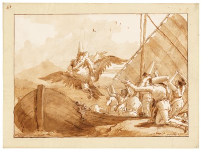 Giovanni Domenico Tiepolo, Punchinello carried off by an eagle