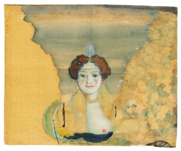Young lady with a garden beyond