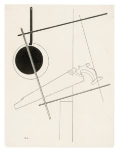 Futurist composition with saw