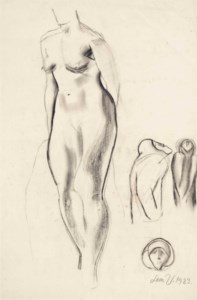 Female nude and studies for sculpture; Standing female nude