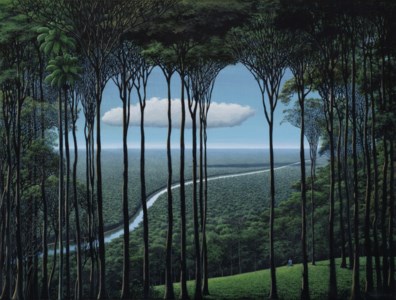 Meditador, nube, río