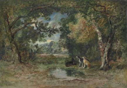 Dogs in a Barbizon woodland