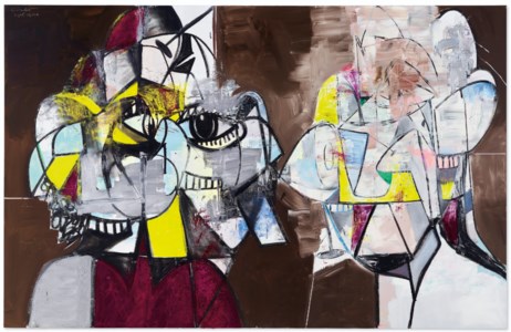 George Condo, Silver and Yellow Double Head Composition