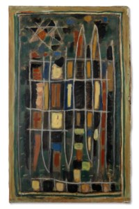 Composition 106 (Fond gris-vert, tache rose)