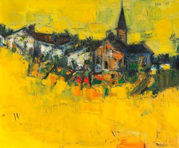 Sayed Haider Raza, Untitled (Paysage Jaune avec Eglise)