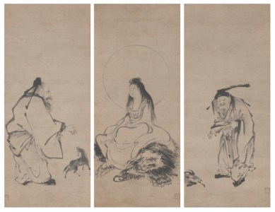Kishi Monju, Ko Shohei and Chokaro (Manjusri on lion, Huang Chuping and Zhang Guolao)
