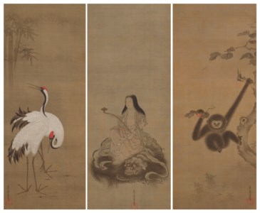 Monju Bodhisattva (Manjushri), Gibbon and Cranes