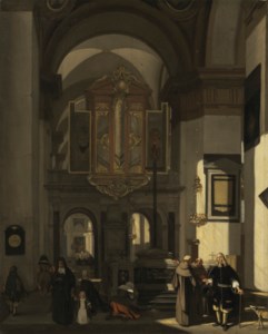 An interior of a Catholic church