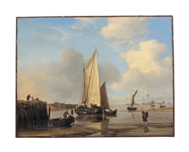 A kaag and other vessels off an inlet on the Dutch coast